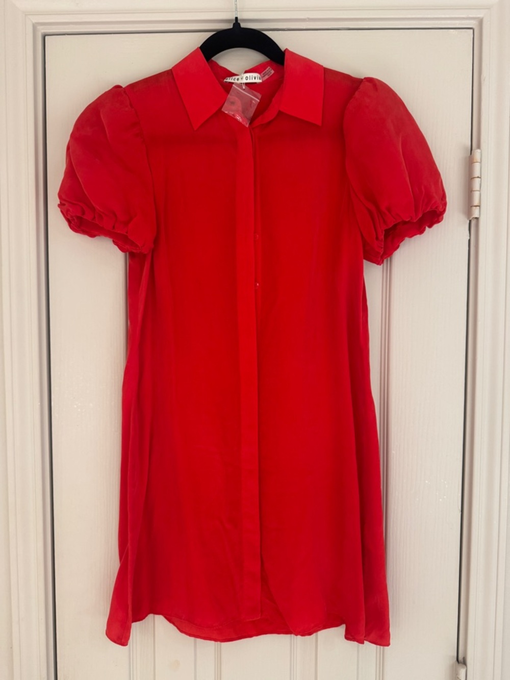 Alice + Olivia Red Jem Puff Sleeve Mini Dress in bright poppy red - NWOT